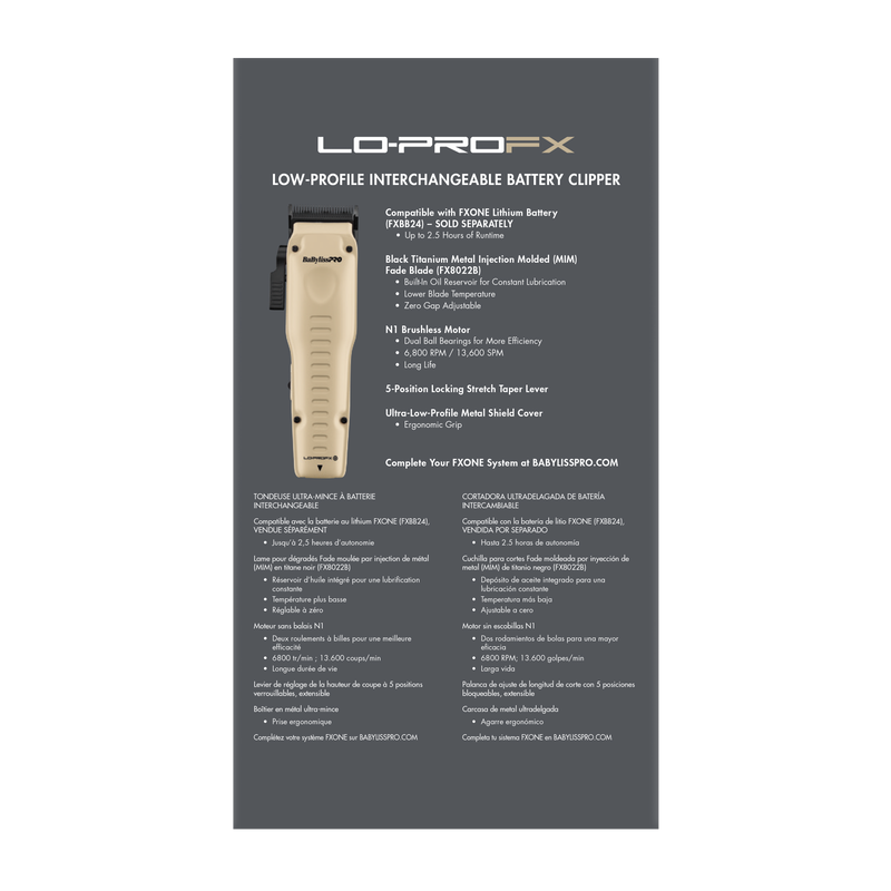 BaBylissPRO FXONE  LOPRO FX Low-Profile Sand Interchangeable Battery Clipper - TOOL ONLY
