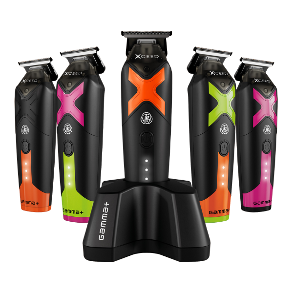 Set of grooming tools with colorful design on a white background