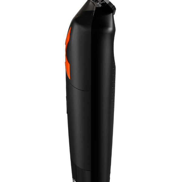 Black and orange hair trimmer on a white background