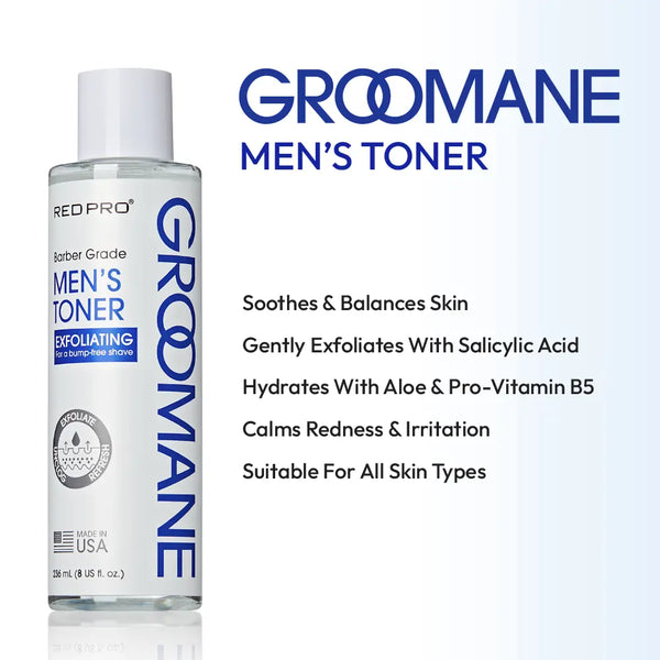 Groomane Men's Toner bottle with product details on a white background