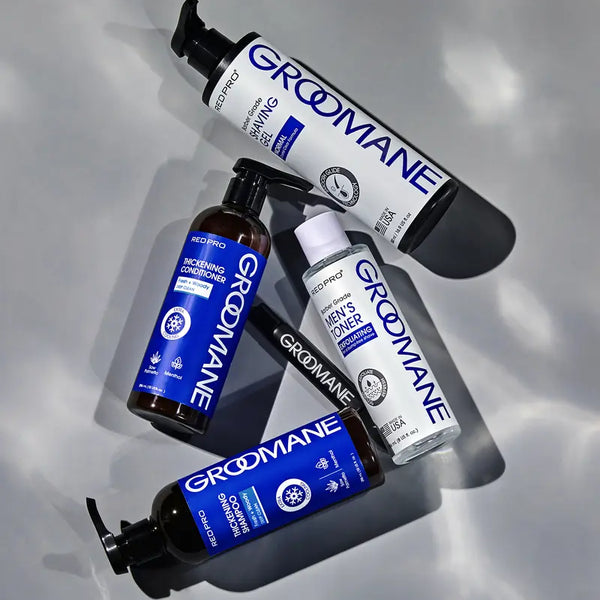 Groomane grooming products on a reflective surface